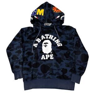 BAPE A Bathing Ape WGM Blue Camo Shark Hoodie Sweatshirt Men's Size Medium